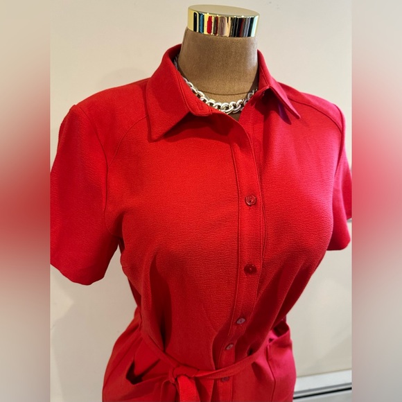 Rachel Parcell Barbados Red Midi Short Sleeves Button Down. Tie In Front Sz M. - Picture 3 of 16